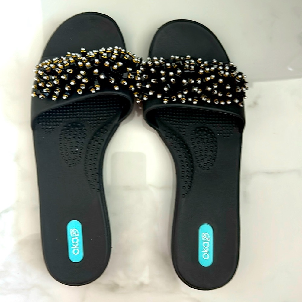 Never worn, brand new Sandals with sparkly beads